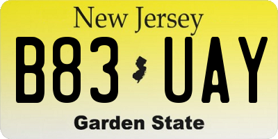 NJ license plate B83UAY