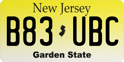 NJ license plate B83UBC