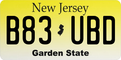 NJ license plate B83UBD
