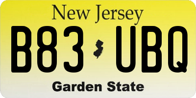 NJ license plate B83UBQ