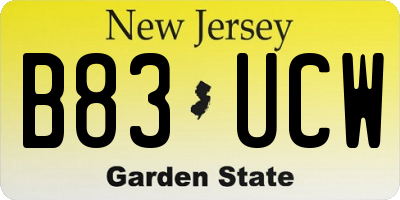 NJ license plate B83UCW