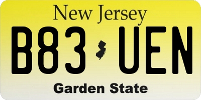 NJ license plate B83UEN