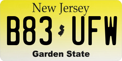 NJ license plate B83UFW