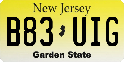 NJ license plate B83UIG