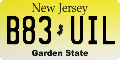 NJ license plate B83UIL