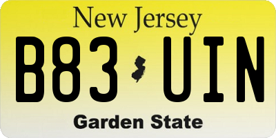 NJ license plate B83UIN