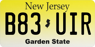 NJ license plate B83UIR