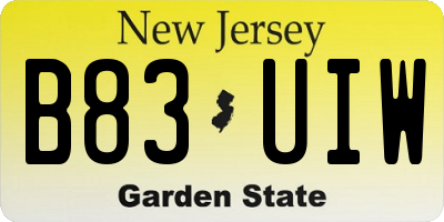 NJ license plate B83UIW