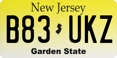 NJ license plate B83UKZ