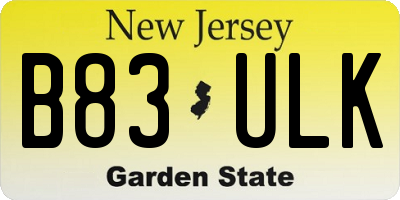 NJ license plate B83ULK