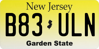 NJ license plate B83ULN