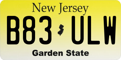 NJ license plate B83ULW