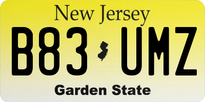 NJ license plate B83UMZ
