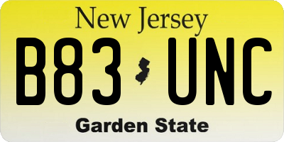 NJ license plate B83UNC