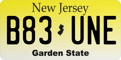 NJ license plate B83UNE