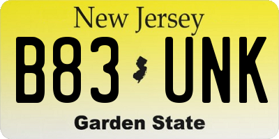 NJ license plate B83UNK