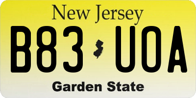 NJ license plate B83UOA