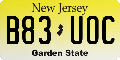 NJ license plate B83UOC