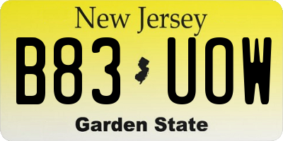 NJ license plate B83UOW
