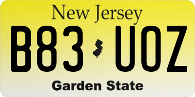 NJ license plate B83UOZ