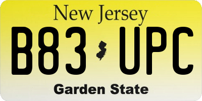 NJ license plate B83UPC