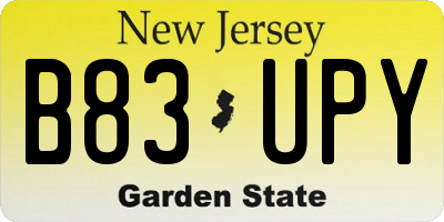 NJ license plate B83UPY