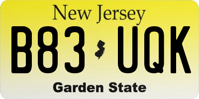NJ license plate B83UQK