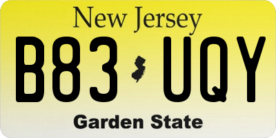 NJ license plate B83UQY