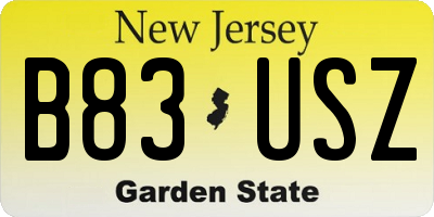 NJ license plate B83USZ