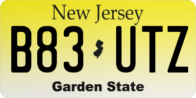 NJ license plate B83UTZ