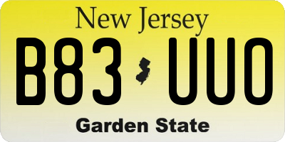 NJ license plate B83UUO