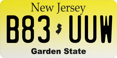 NJ license plate B83UUW
