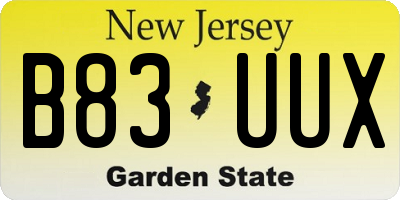 NJ license plate B83UUX