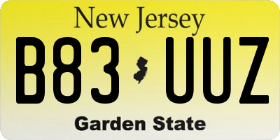 NJ license plate B83UUZ