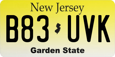 NJ license plate B83UVK