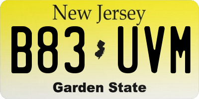 NJ license plate B83UVM