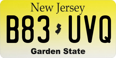 NJ license plate B83UVQ