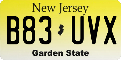 NJ license plate B83UVX