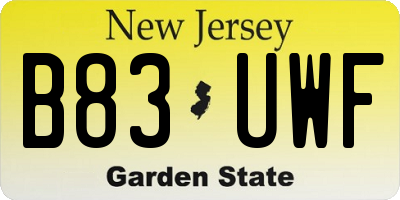 NJ license plate B83UWF