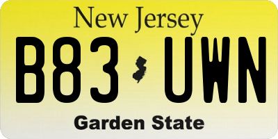 NJ license plate B83UWN