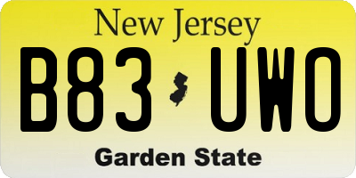 NJ license plate B83UWO