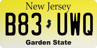 NJ license plate B83UWQ