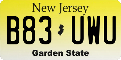NJ license plate B83UWU