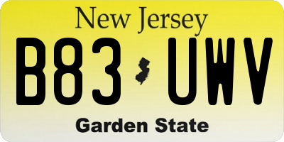 NJ license plate B83UWV