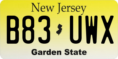 NJ license plate B83UWX