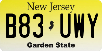 NJ license plate B83UWY