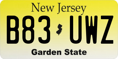 NJ license plate B83UWZ