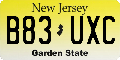 NJ license plate B83UXC