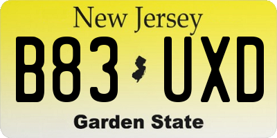 NJ license plate B83UXD