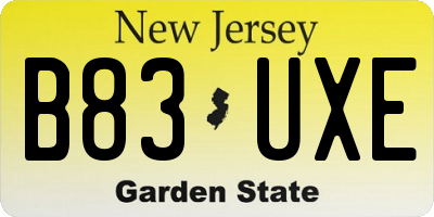 NJ license plate B83UXE